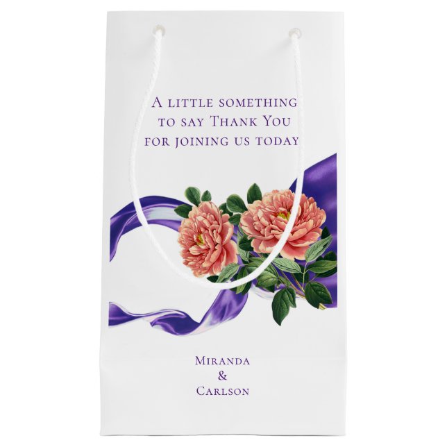 Royal Purple Ribbon & Floral Wedding Favour Small Gift Bag (Front)