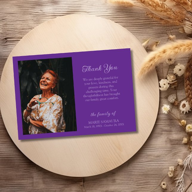 Royal Purple Romantic Customise Photo Funeral  Thank You Card (Creator Uploaded)