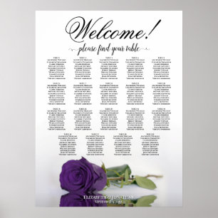 Royal Purple Rose 19 Table Wedding Seating Chart
