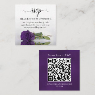 Royal Purple Rose Elegant Wedding RSVP QR Code Enclosure Card