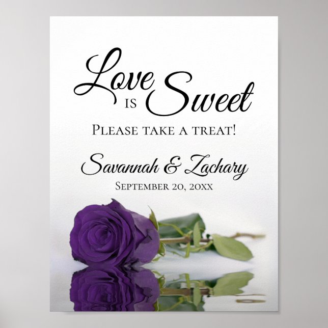 Royal Purple Rose Love is Sweet Wedding Treat Poster (Front)