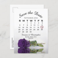 Royal Purple Rose Wedding Calendar Save the Date