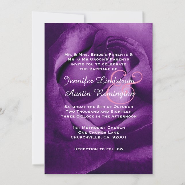 Royal Purple Rose Wedding V12 Invitation (Front)