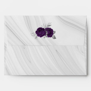 royal purple silver floral marble wedding envelope