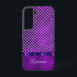 Royal Purple Silver Gem Pattern Samsung Galaxy Case<br><div class="desc">This pretty case features a faux silver gem studded top over a background of dramatic deep royal purple abstract background that practically glows. Your name or monogram is in script on the lower portion. A faux purple ribbon separates the two sections. Elegant and classy! * Please note - the image...</div>