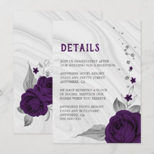 royal purple silver grey floral marble details  enclosure card