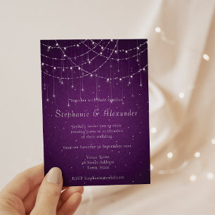 Royal Purple & String Lights Evening Party Wedding Invitation