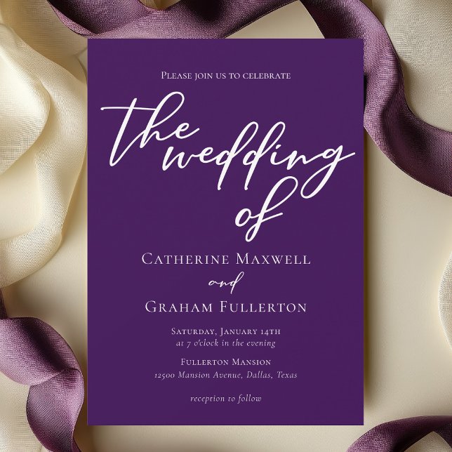 Royal Purple Typography Evening Wedding Invitation (Creator Uploaded)