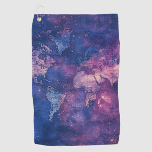 Royal Purple Vintage Celestial World Map Golf Towel