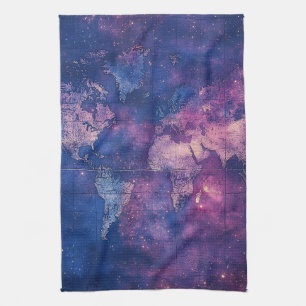 Royal Purple Vintage Celestial World Map Tea Towel