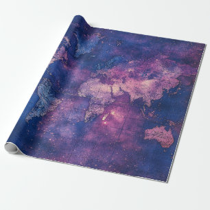 Royal Purple Vintage Celestial World Map Wrapping Paper