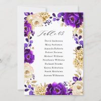 Royal Purple Violet Gold Botanical Seating Chart I