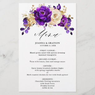 Royal Purple Violet Gold Botanical Wedding Menu