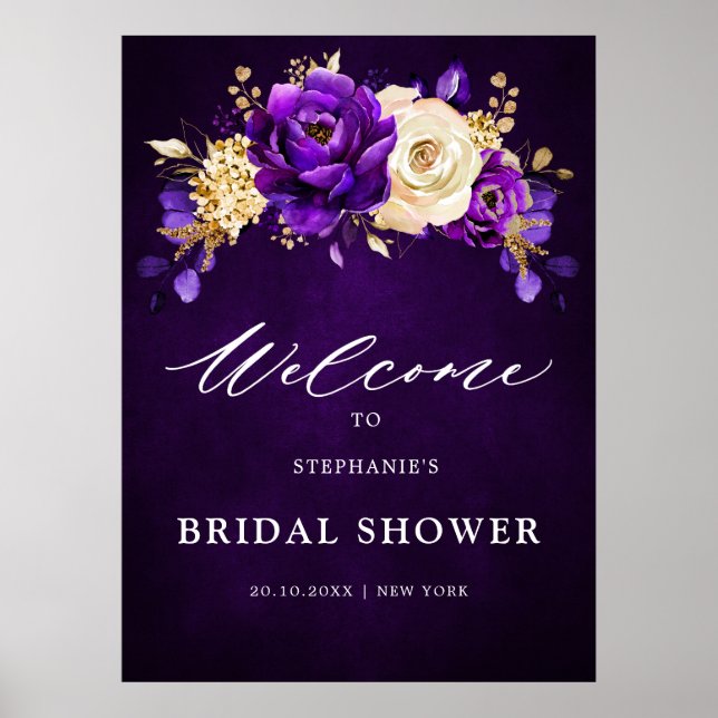  Royal Purple Violet Gold Bridal Shower Welcome Po Poster (Front)