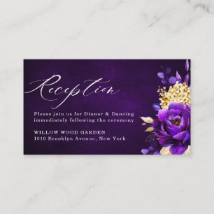 Royal Purple Violet Gold Floral Botanical Wedding  Enclosure Card