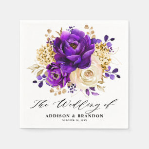 Royal Purple Violet Gold Floral Botanical Wedding Napkin
