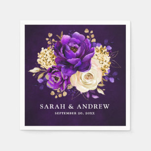 Royal Purple Violet Gold Floral Botanical Wedding  Napkin