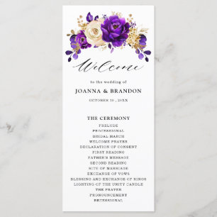 Royal Purple Violet Gold Floral Botanical Wedding Programme