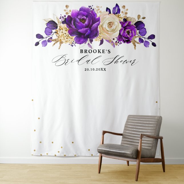 Royal Purple Violet Gold Floral Bridal shower  Tapestry (In Situ)