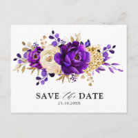Royal Purple Violet Gold Floral Save the Date 