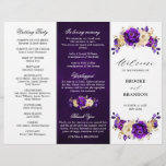 Royal Purple Violet Gold Wedding Tri-fold Program<br><div class="desc">Elegant royal purple gold theme wedding tri-fold program featuring elegant bouquet of royal purple,  Indigo,  gold,  yellow  colour rose flowers buds and eucalyptus leaves. Please contact me for any help in customisation or if you need any other product with this design.</div>