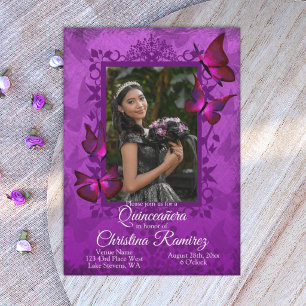 Royal Purple, Violet Quinceanera Butterfly Invitation
