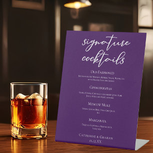 Royal Purple Wedding Signature Cocktails Menu Pedestal Sign