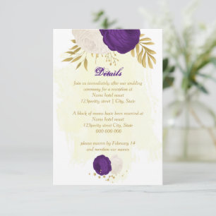 royal purple white flowers gold botanical wedding enclosure card