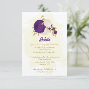 royal purple white flowers gold botanical wedding enclosure card