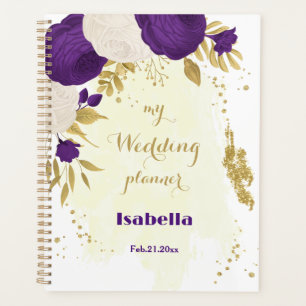 royal purple white flowers gold planner