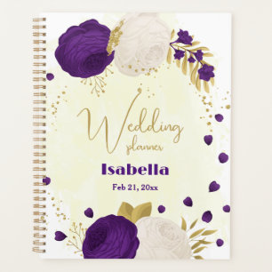royal purple white flowers gold planner