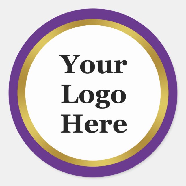 Royal Purple White Gold Your Logo Here Template Classic Round Sticker (Front)