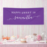 Royal Purple White Happy Sweet 16 Ribbon Name