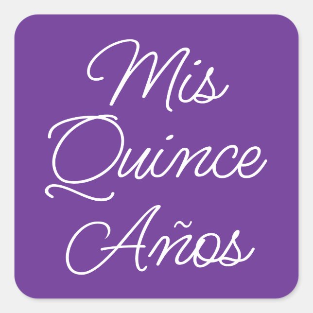 Royal Purple White Modern Script Mis Quince Anos Square Sticker (Front)