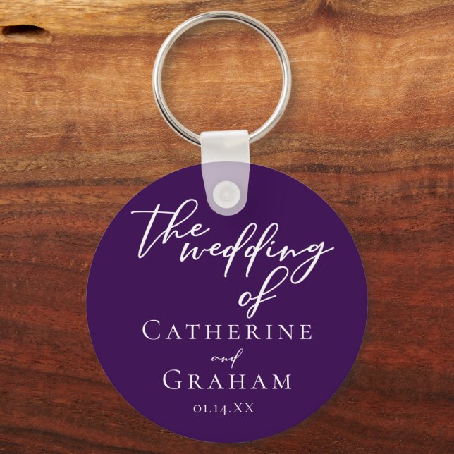 Royal Purple White Personalised Wedding Key Ring (Front)