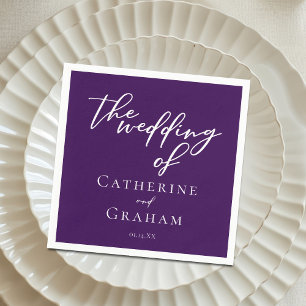 Royal Purple White Typography Evening Wedding Napkin