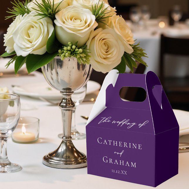 Royal Purple White Typography Personalised Wedding Favour Box (Creator Uploaded)