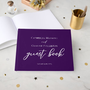 Royal Purple White Typography Personalised Wedding Guest Book