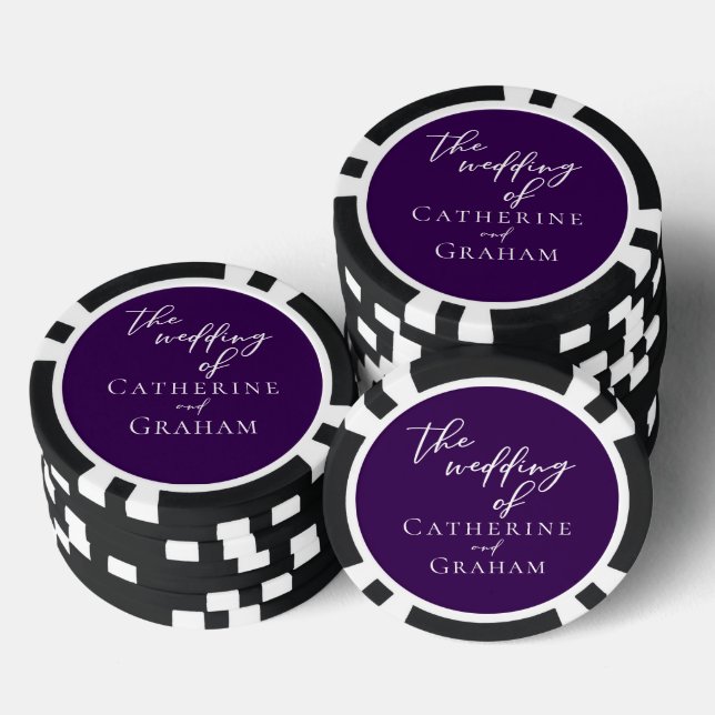 Royal Purple White Typography Personalised Wedding Poker Chips (Stack)