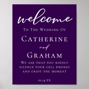 Royal Purple White Typography Personalised Wedding Poster