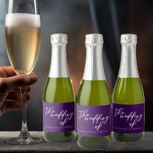 Royal Purple White Typography Personalised Wedding Sparkling Wine Label