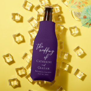 Royal Purple White Typography Personalized Wedding Bottle Cooler