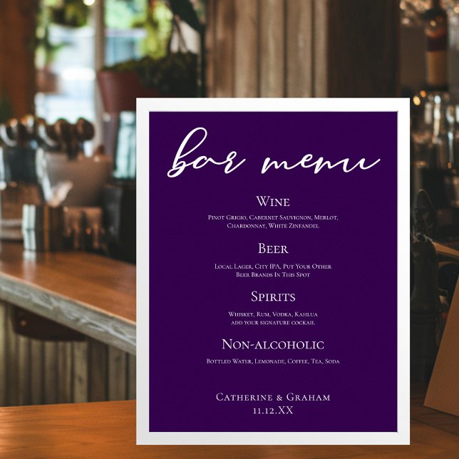 Royal Purple White Typography Wedding Bar Menu Poster (Creator Uploaded)