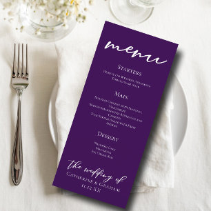 Royal Purple White Typography Wedding Dinner Menu