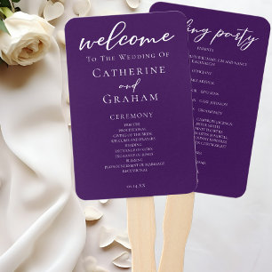 Royal Purple White Typography Wedding Program Hand Fan