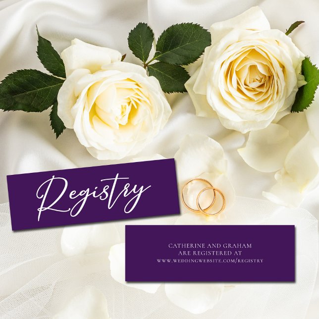 Royal Purple White Wedding Registry Website Mini Business Card (Creator Uploaded)