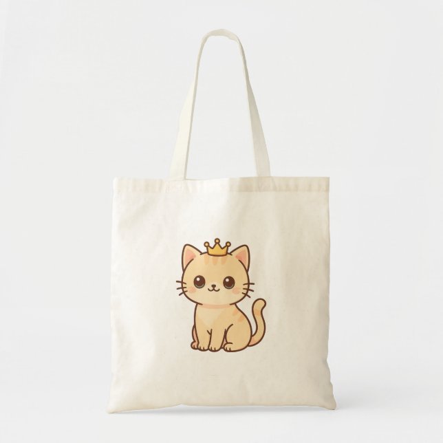 Royal Purrfection – Cute Anime Cat in a Crown Tote Bag (Front)