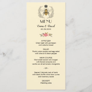 Royal Queen Bee Laurel Wreath Floral Wedding Menu