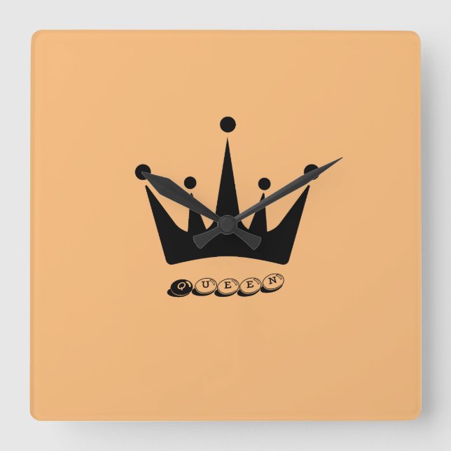 Royal Queen Black Crown Artwork Acrylic Look Square Wall Clock (Front)