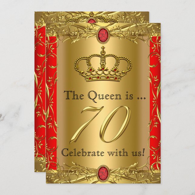 Royal Queen King Regal Red Gold 70th Birthday Invitation (Front/Back)